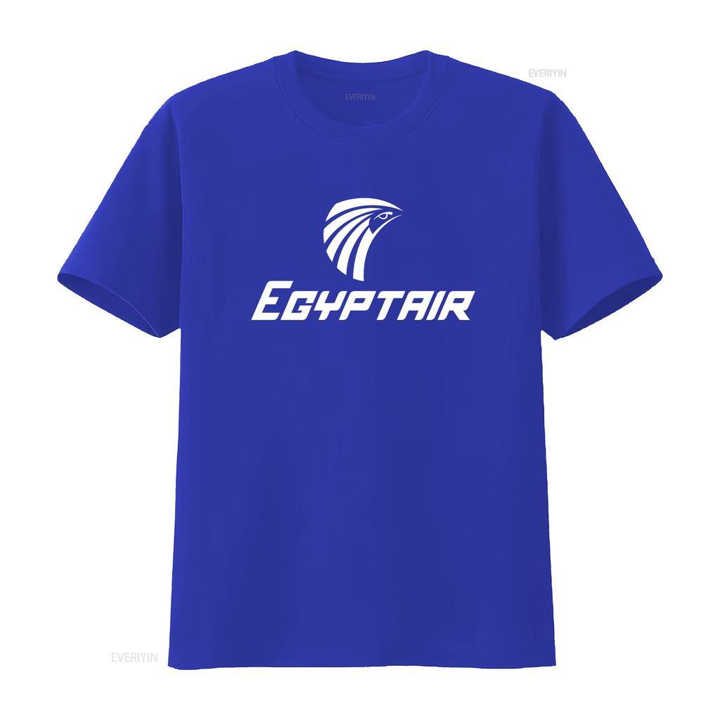 Egypt Air White Logo Egyptian Airline Geek Navy Blue Cotton T Shirt for Cool Design Fashion Casual Vintage Washed
