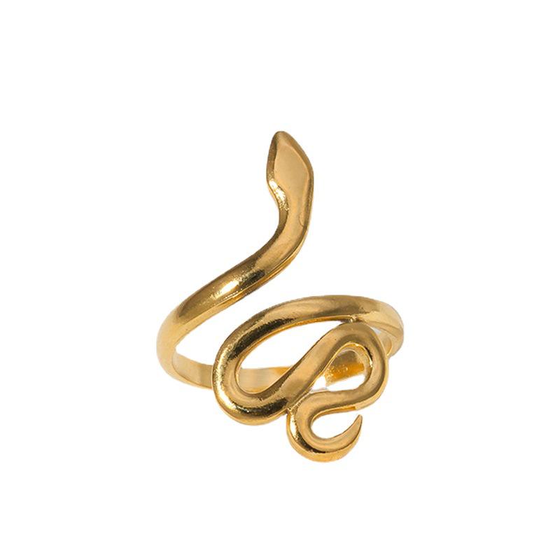 Women's Snake-Shaped Stainless Steel Open Ring - Retro Fashion in Titanium Steel