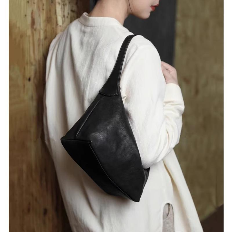 Leather First Layer Vegetable Tanned Cowhide Hobo Shoulder Armpit Bag Women'S Niche High-End Messenger Dumpling Bag