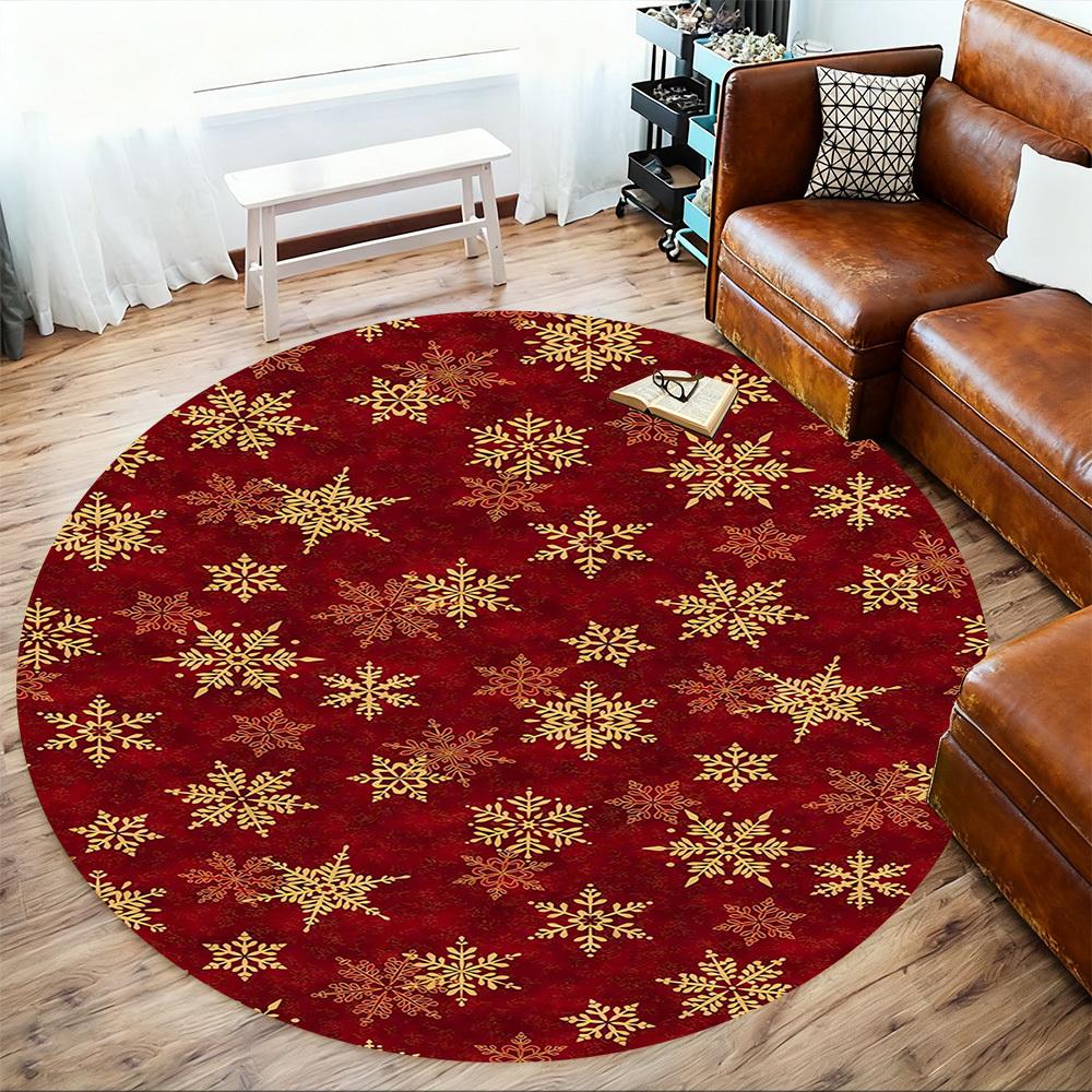 1pc snowflake red Round Chair mat Area Rug - Non-Slip, Floor Mat for Office, Bedroom, home decor Christmas Gift-1002365
