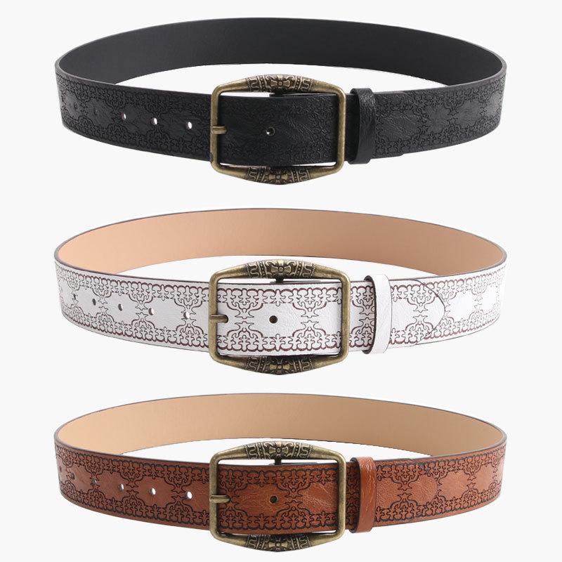 Retro Style Embossed Pu Ladies Belt With Metal Pin Buckle For Fashion Pairing