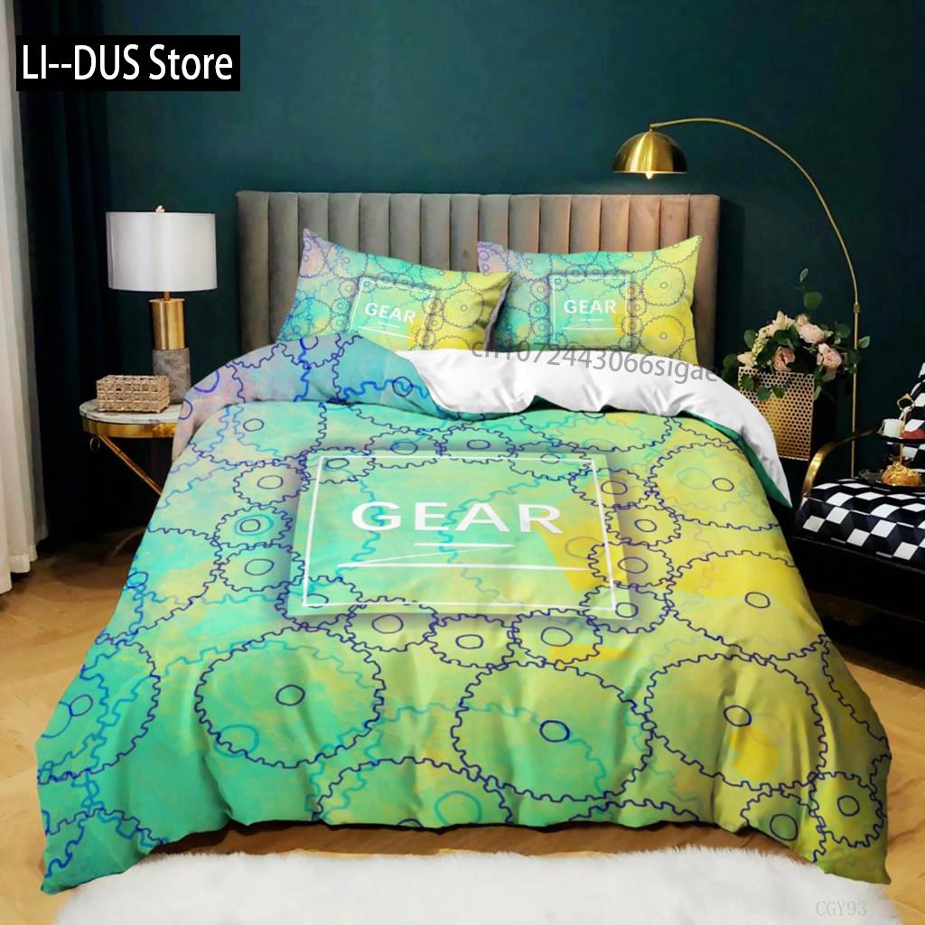 Gear Duvet Cover Set Colorful Gear Mechanical Device Bedding Set For Kids Boys Men Queen King Size Chic Microfiber Quilt Cover