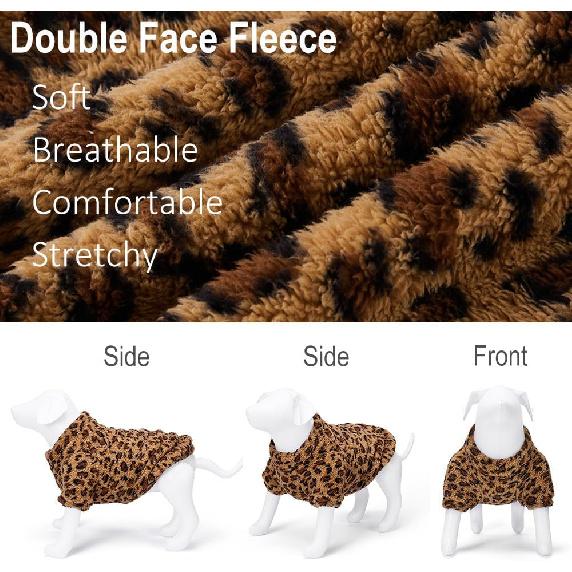 GreenJoy Leopard Print Dog Sweater – Stretchy Fleece Dog Turtleneck Sweatshirt for Puppies & Cats, Soft & Warm Pet Winter Clothes for Small, Medium