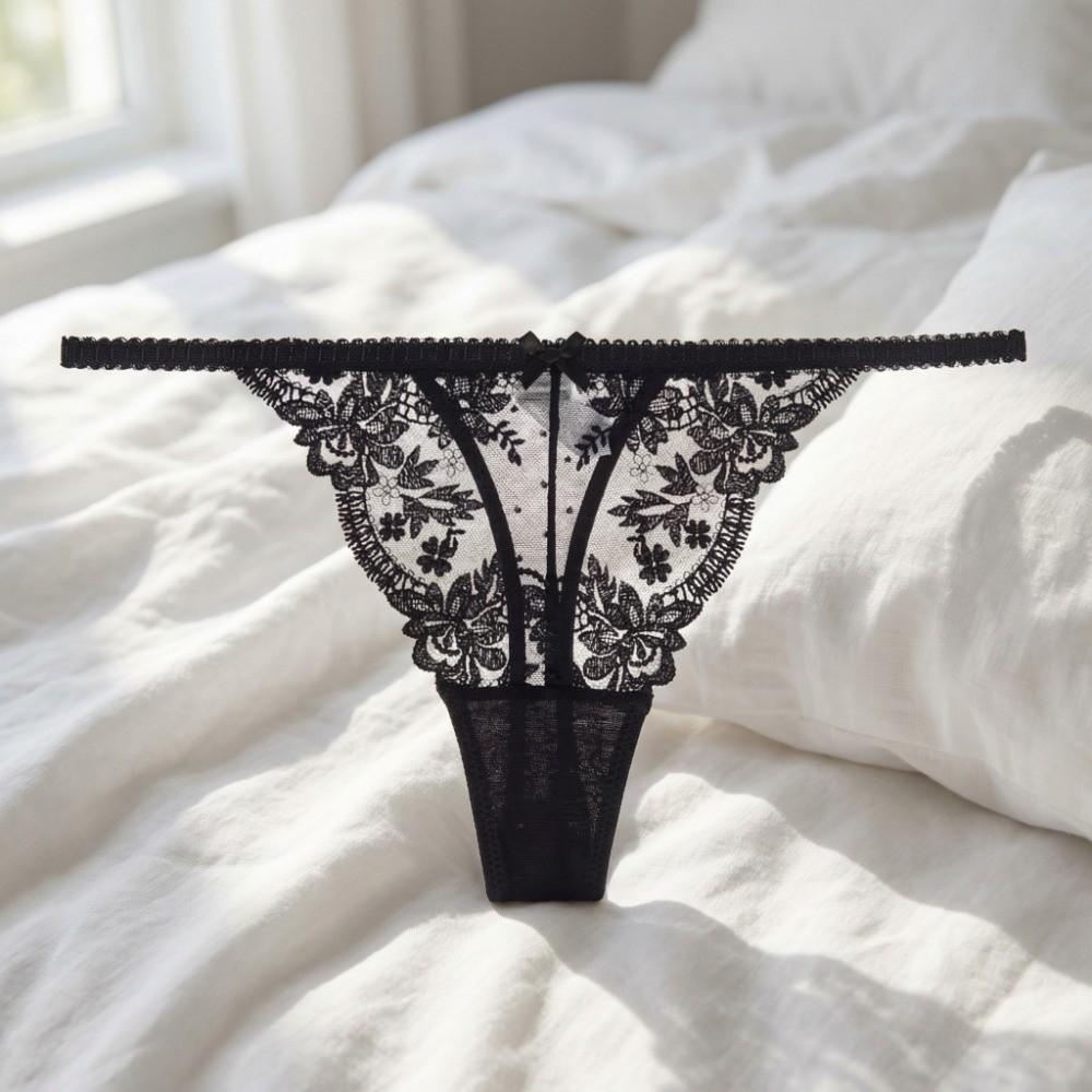 Embroidery Sheer Mesh Lace Thong Lace Romantic T Panties Fashion Lace Flower Briefs Women Home