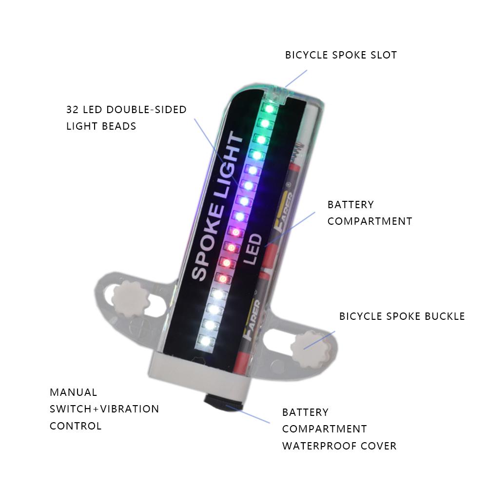 32LED Bike Spoke Light Colorful Bicycle Tyre Tire Flash Lights Waterproof Easy Installation Disassembly for Night Cycling