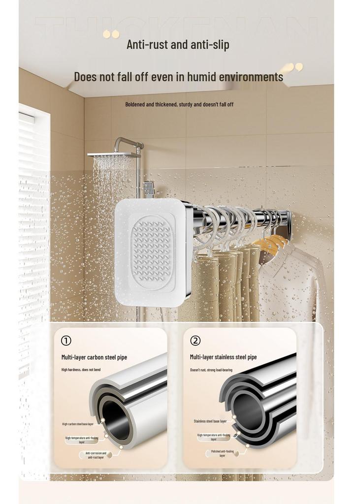 Telescopic Clothes Rod – No-Punch Installation for Balcony, Bedroom, Curtains, Dorm, or Wardrobe