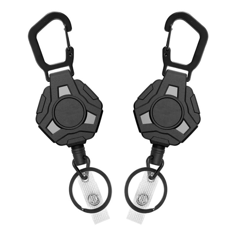 Retractable Keychain Heavy Duty Belt Clip Polygonal Keychain Clip Heavy Duty Carabiner Badge Holder Keychain With Carabiner