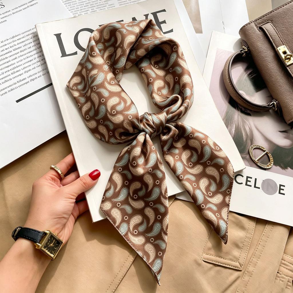 Simple temperament Spring and summer female imitation silk scarf versatile Korean version casual small square scarf neck protection decorative scarf