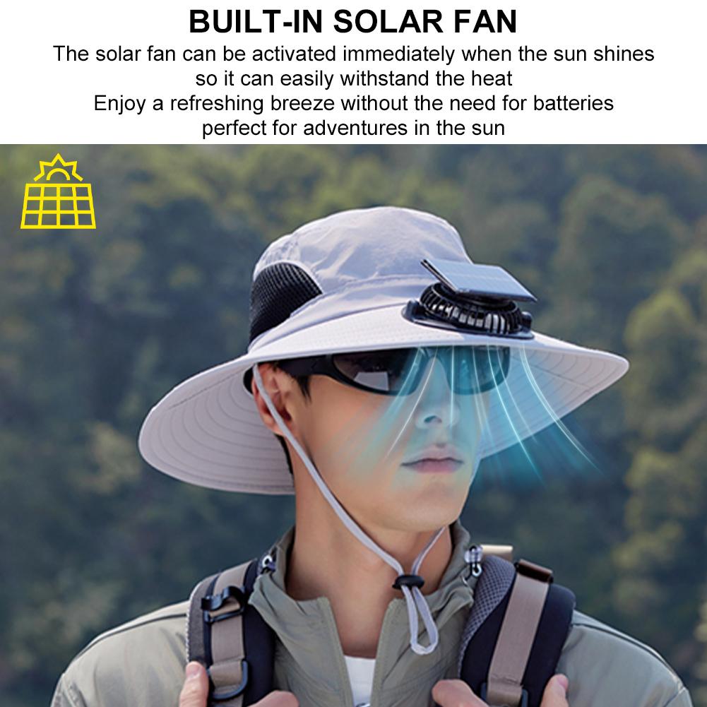 Wide Brim Solar Fan Hat Sun Bucket Hat UV Protection Beach Hat with Removable & USB Charging Fan for Beach Garden Outdoor Sports