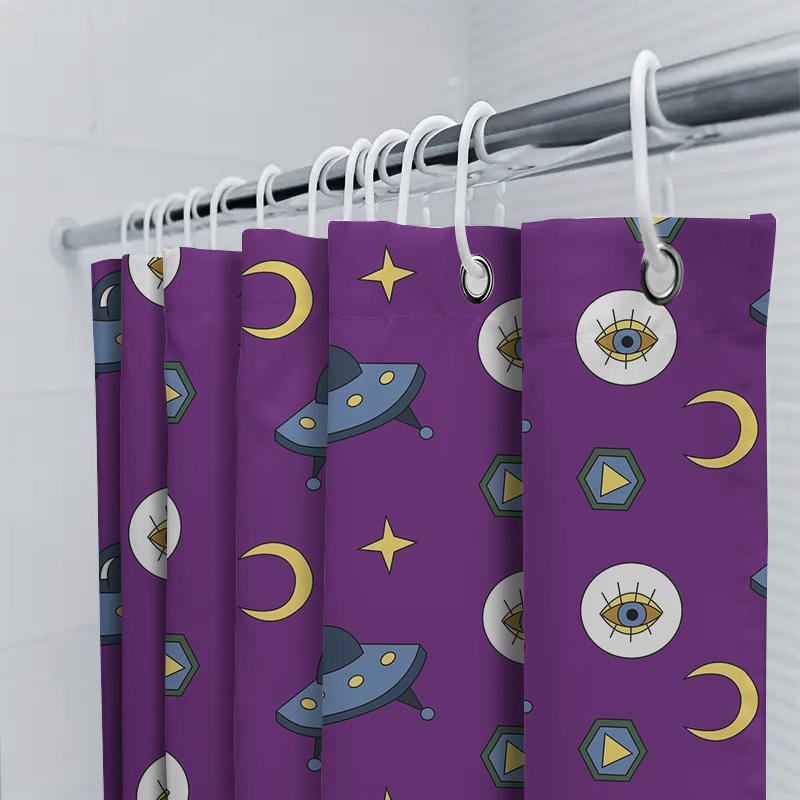 Ufo Shower Curtain Space Pattern Purple Bath Mat Decorative Waterproof Fabric Shower Curtains For Home Bathroom