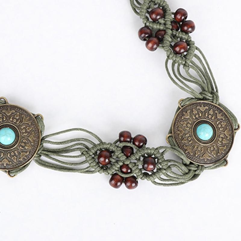 Women Shirt Waist Belt Vintage Bohemian Adjustable Braided Waist Belt with Tassels Women Dress Shirt Wide Waist Belt