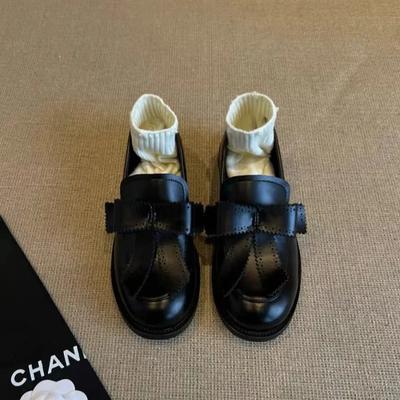 Spring Autumn Women's Flat Loafers Round Toe Bow One Kick Small Leather Shoes Dress British College Style Zapatillas De Mujer