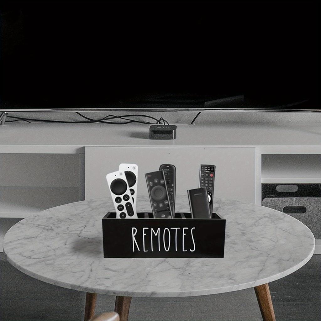 Remote Control Holder, Farmhouse Remote Storage Caddy, Bedside TV Controller Box, Rustic Wood Media Organizer Tray for Home Bedroom Table