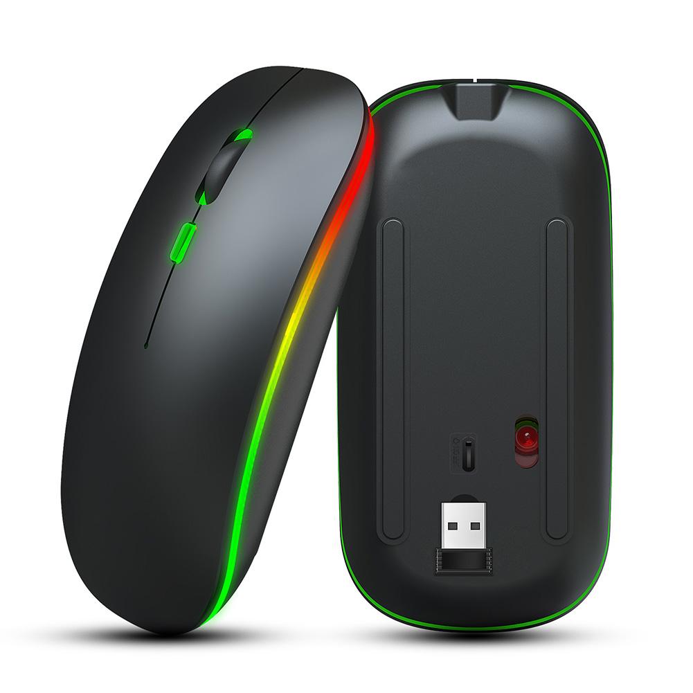 HXSJ Wireless Mouse Rechargeable for Windows XP Vista Me 2.4G Colorful Light Office Supply M40Black