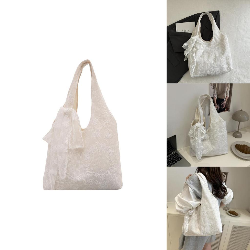 Style Lace Sweet Blossom Canvas Tote Bag Large Capacity For Outings Daily