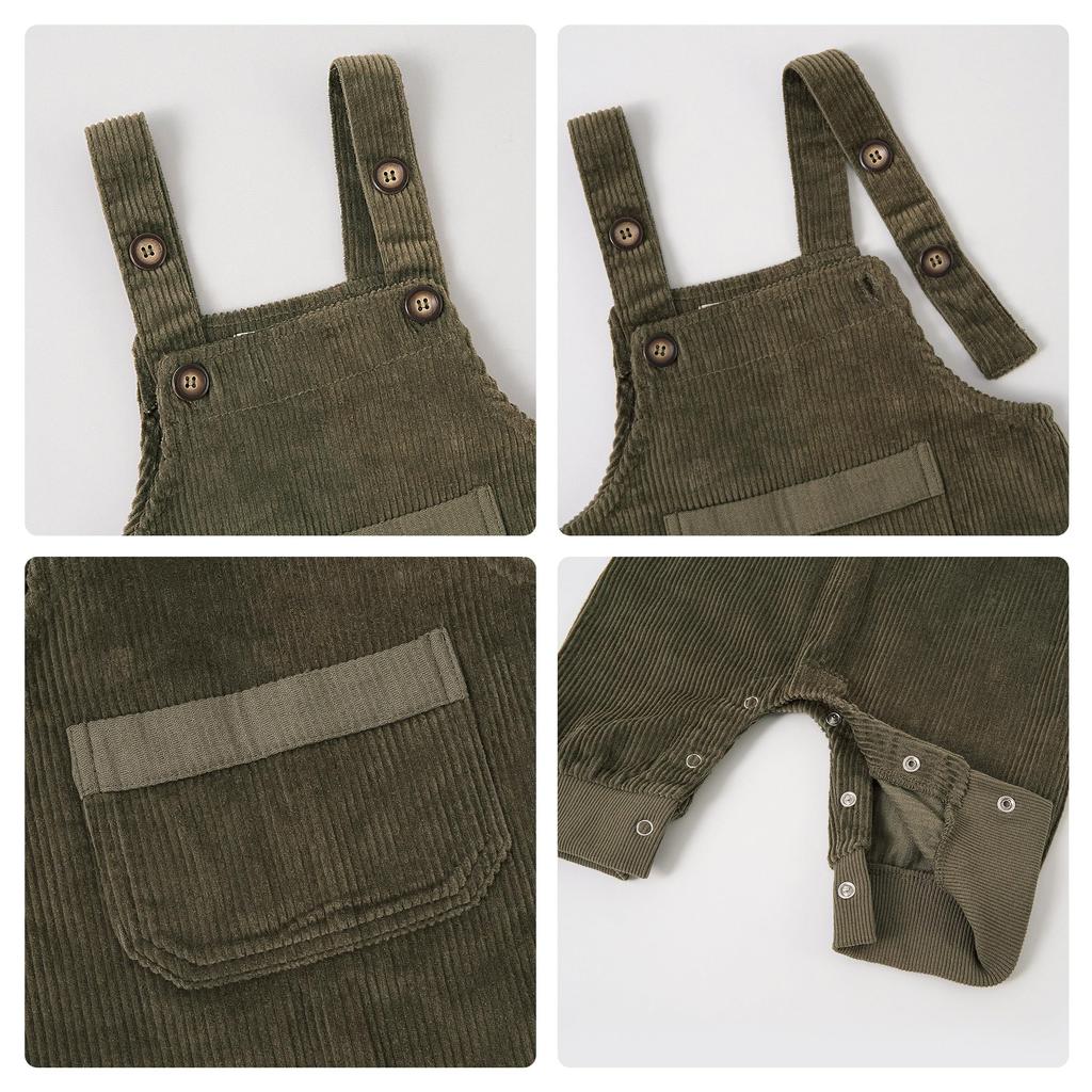 Baby Overalls Long Pants Corduroy Romper Boys Girls Plain Cute Autumn Winter [Volunboy] All-in-One (Green (Pocket), 73)