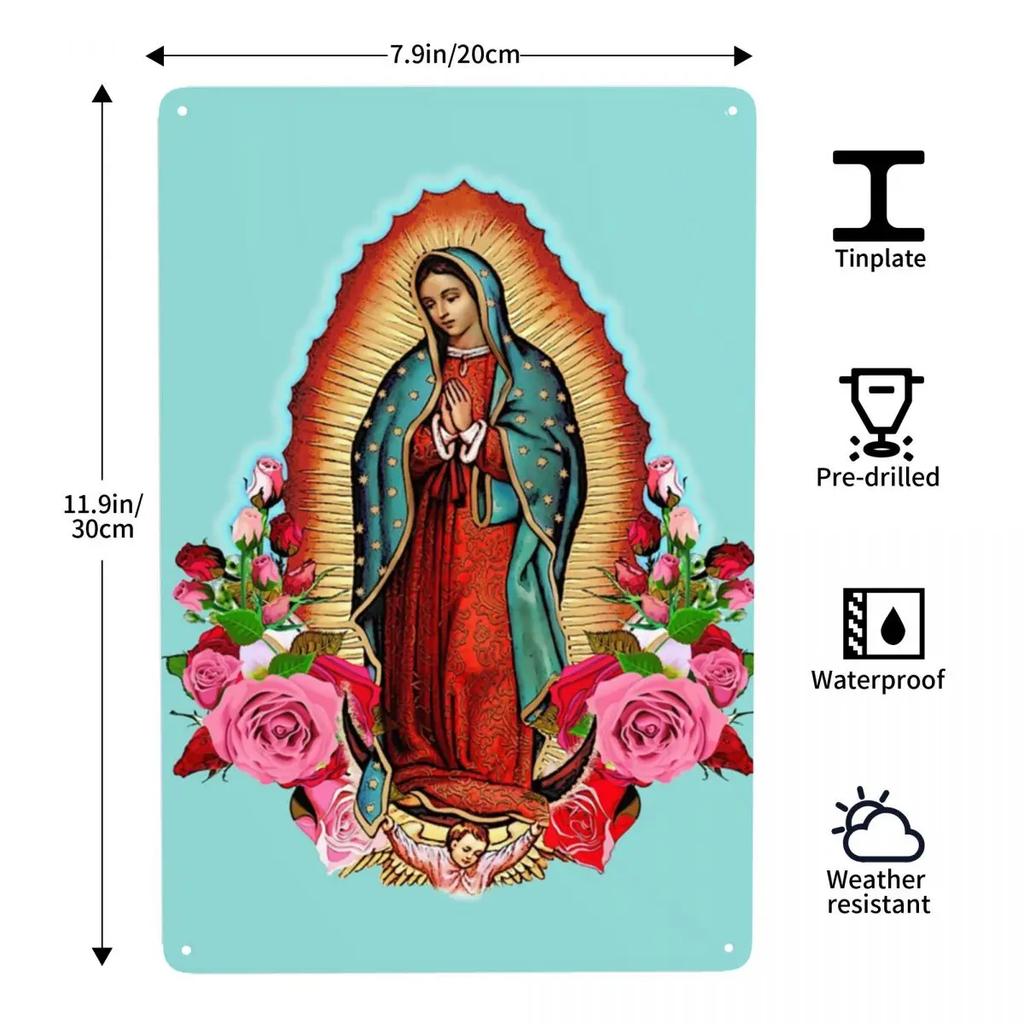 Retro Virgin Mary Of Guadalupe Metal Signs Custom Mexico Catholic Saint Tin Plaque Pub Cafe Yard Home Decor 30x20cm