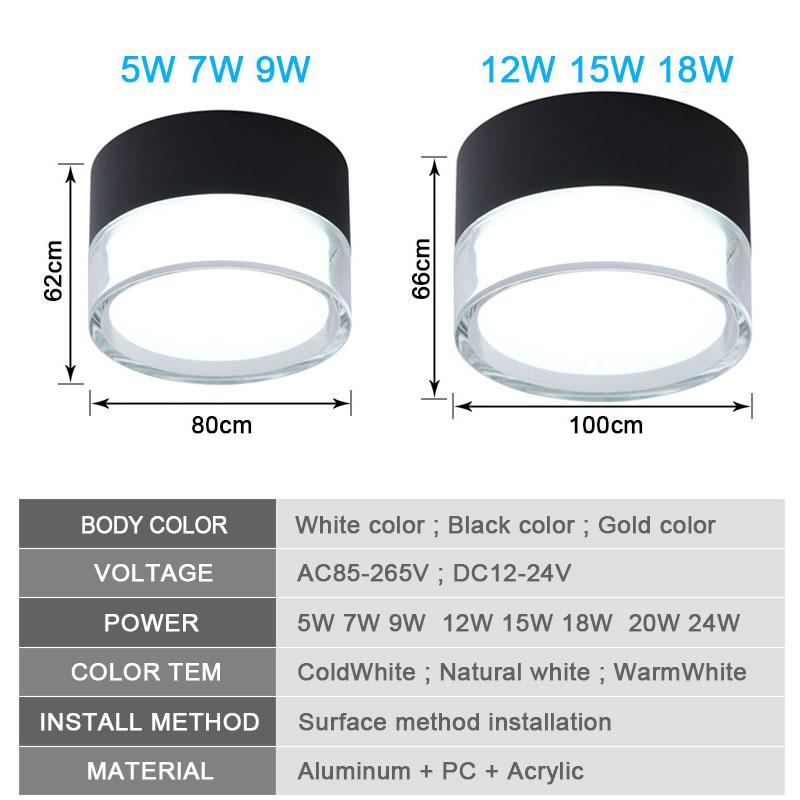 LED Downlight Surface Mounted Nordic Ceiling Light 9W 12W 15W 18W Dimmable Spot Light Circular 5W 7W 24W Living Room Lighting