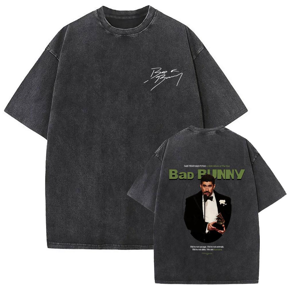 Gewaschenes Vintage Rapper Bad Bunny T-Shirt Debi Tirar Mas Fotos DTMF Welttournee T-Shirts Herren Damen Mode Hip Hop Beliebte T-Shirts