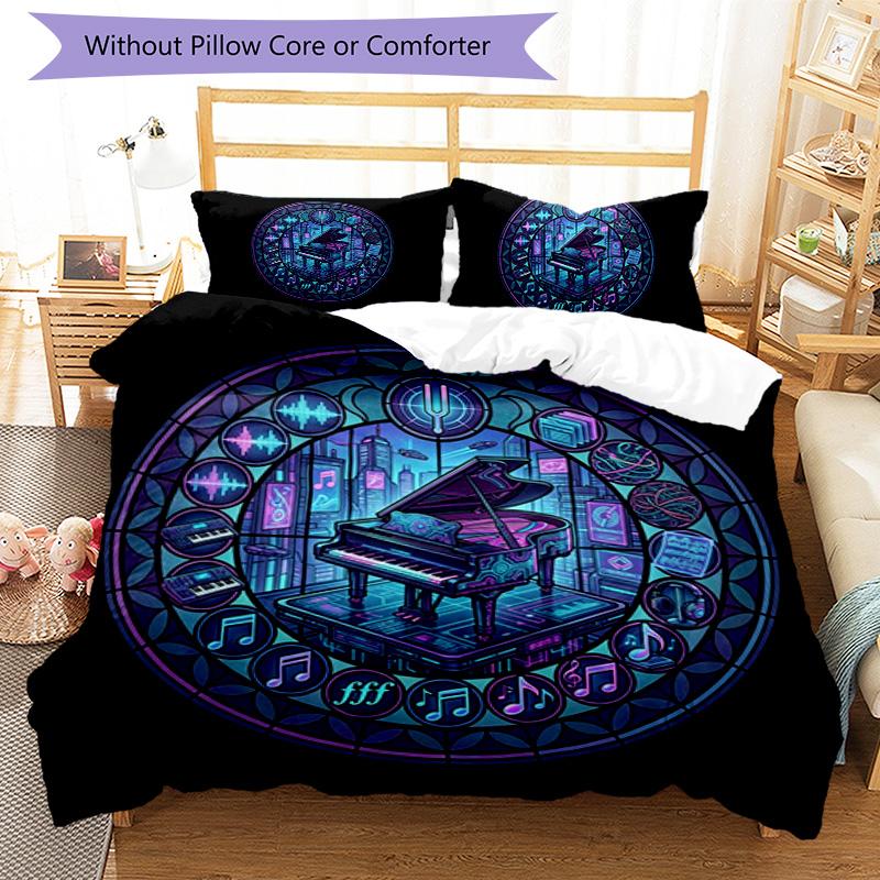 Cyberpunk Piano Symphony Pattern Bedding,Quilt Set Quilt Cover Pillowcase Home Birthday Gift (1 * Duvet Cover + 2 * Pillowcase, Without Core)
