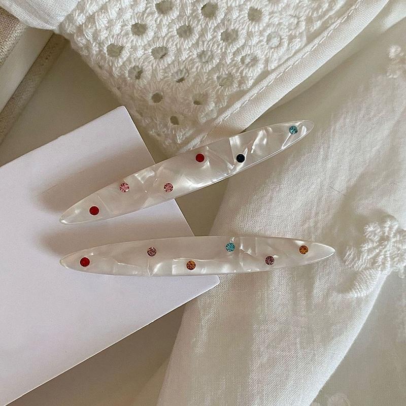 

2Pcs Korean Niche Design Sense Color Drilling Acetic Acid Hairpin Women s Side Bangs Clip Duck Bill Clip Headdress белый