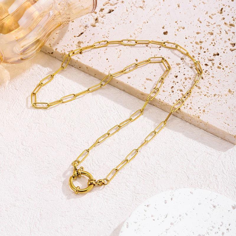 Spring Clasp Gold-Plated Stainless Steel Pendant Necklace - Versatile Light Luxury Fashion for Women