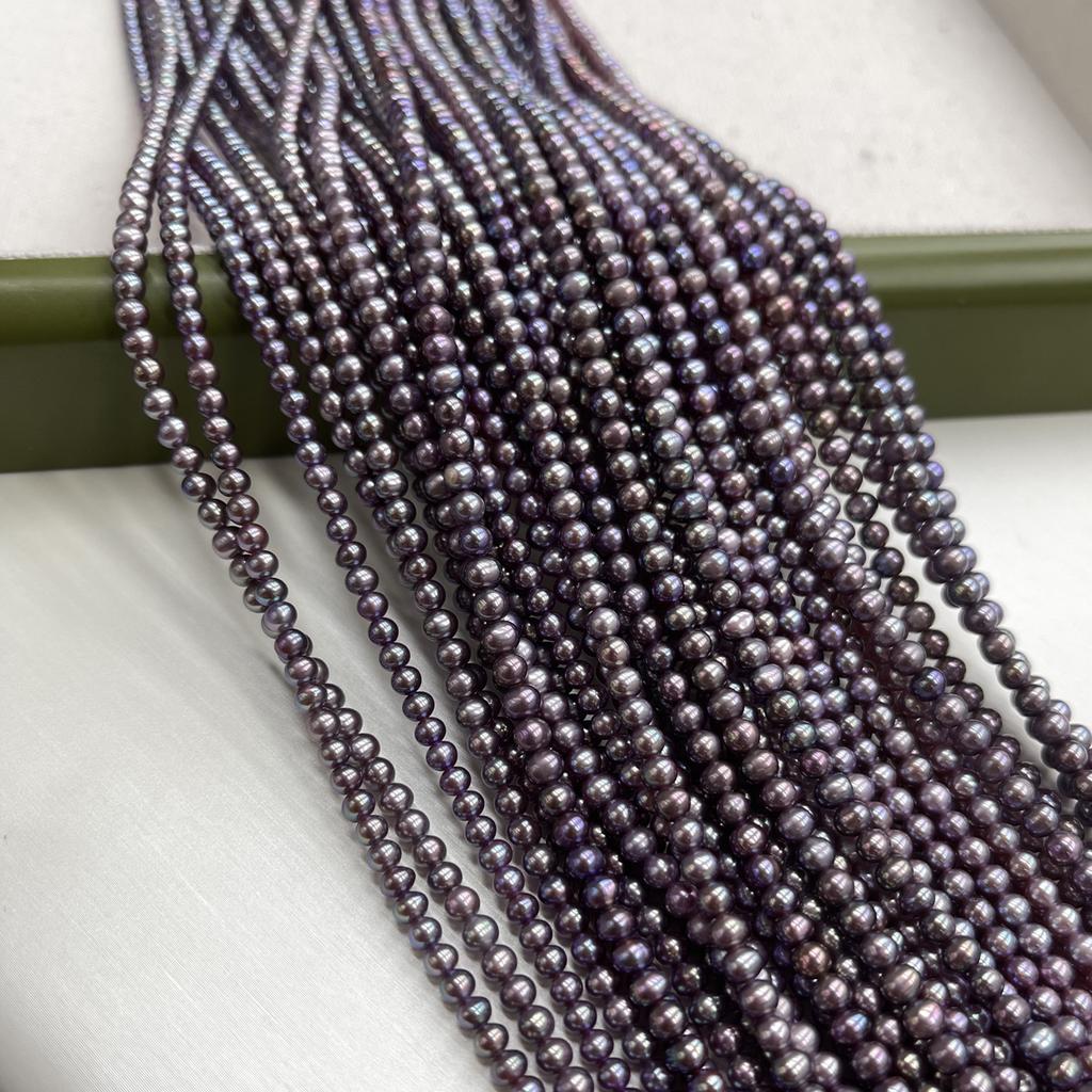 1String, Small Purple Pearl, 3-3.5mm, Natural Freshwater Pearl Beads for Jewelry Making DIY Necklace, Bracelet Accessories, Festive Crafts 36cm