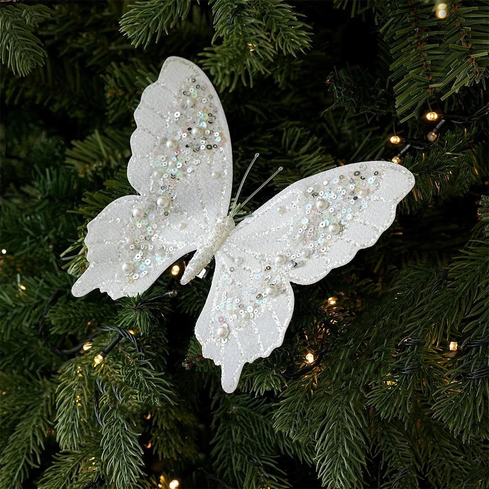 Clip-On Christmas Sequin Butterfly Ornament Pearl Christmas Butterfly Window Display