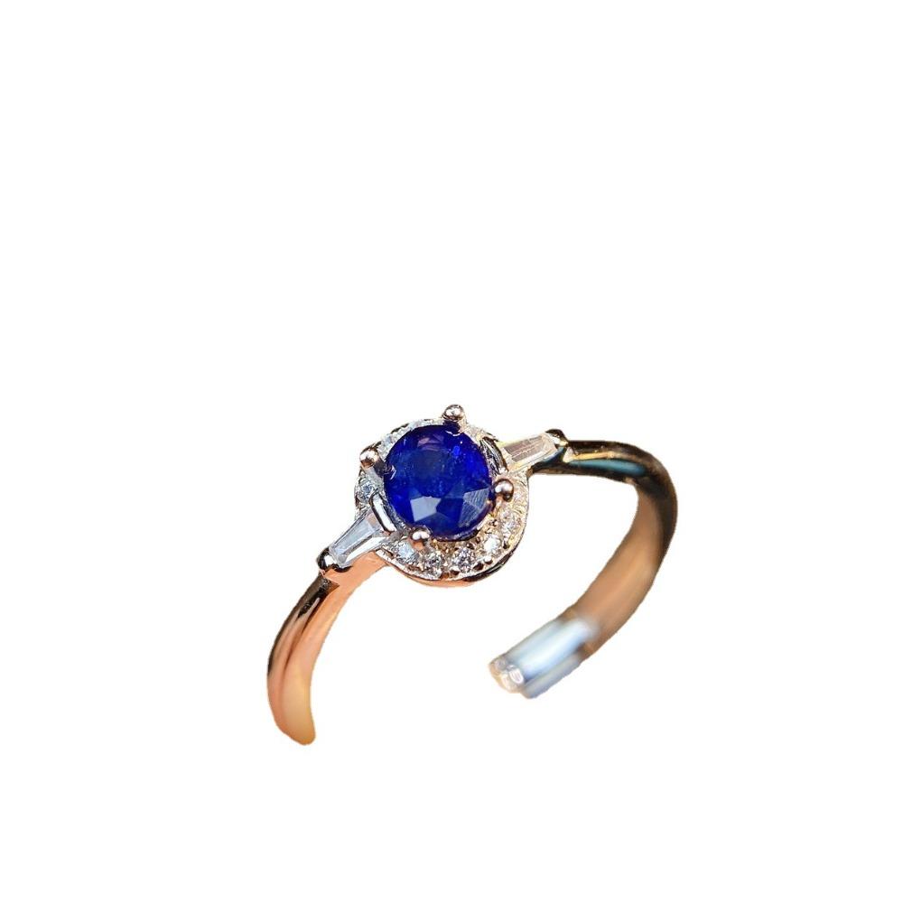 Open Ring Royal Blue Gemstone Adjustable Women Fashion Minimalist Jewelry