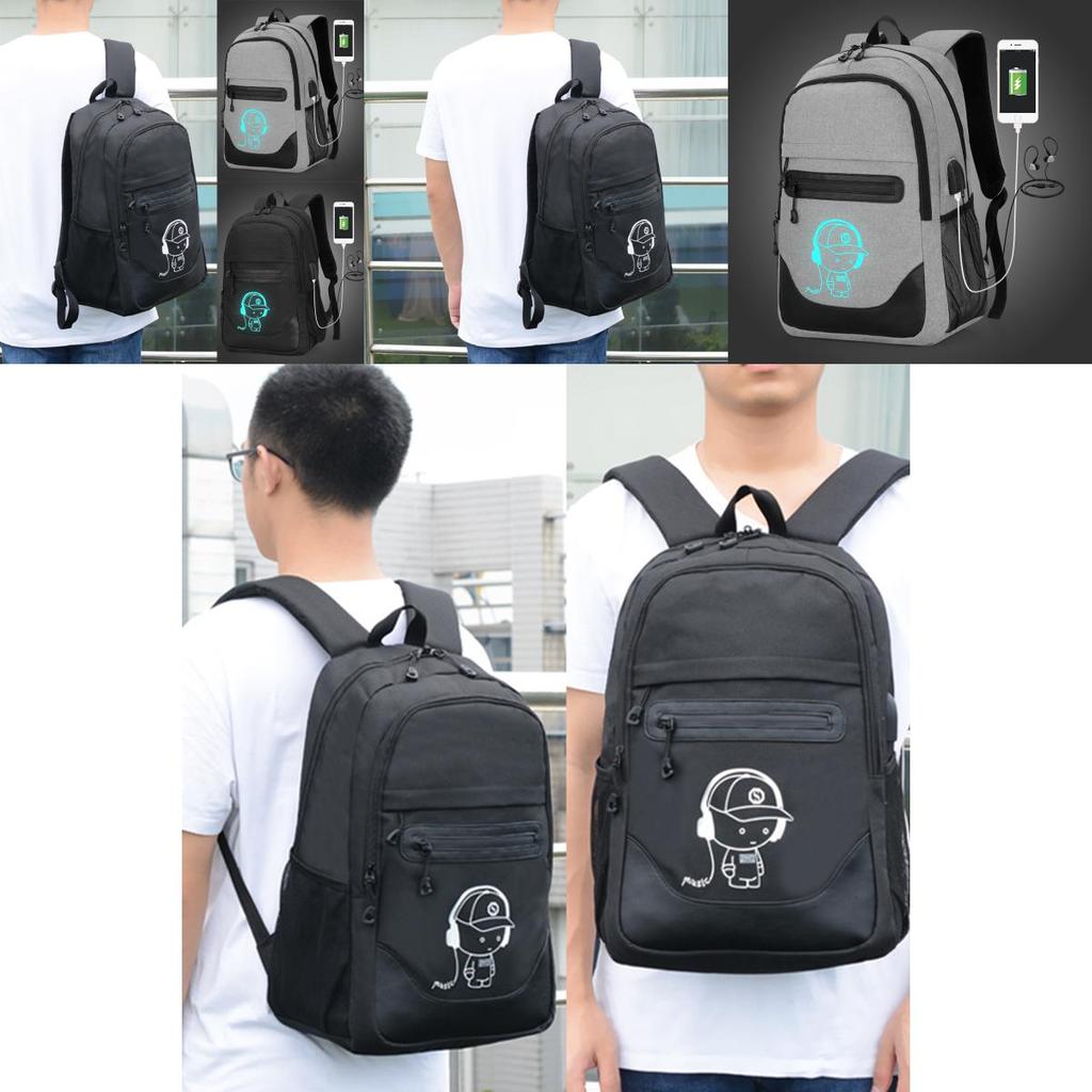 Cute Cartoon Printed Night Luminous Waterproof Laptop Backpack With Usb Charging