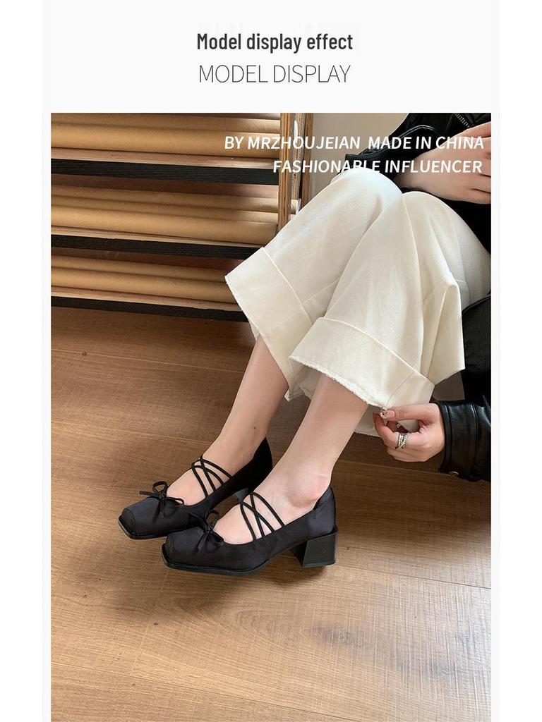 Women's 2025 Chunky Heel Mary Jane Shoes - French Square Toe, Pig Mouth Design, Spring/Autumn