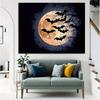2D Black Bats on Full Moon Backdrop for Halloween Party, Trick-or-Treat and Haunted House Decor