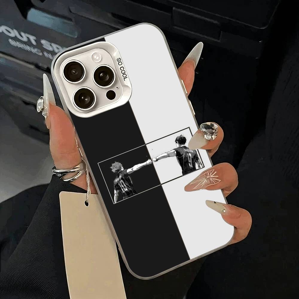 Shonen anime-H-Haikyu Phone Case For iPhone 11 12 13 14 15 16Pro Max Plus white Sliver  Phone Cover