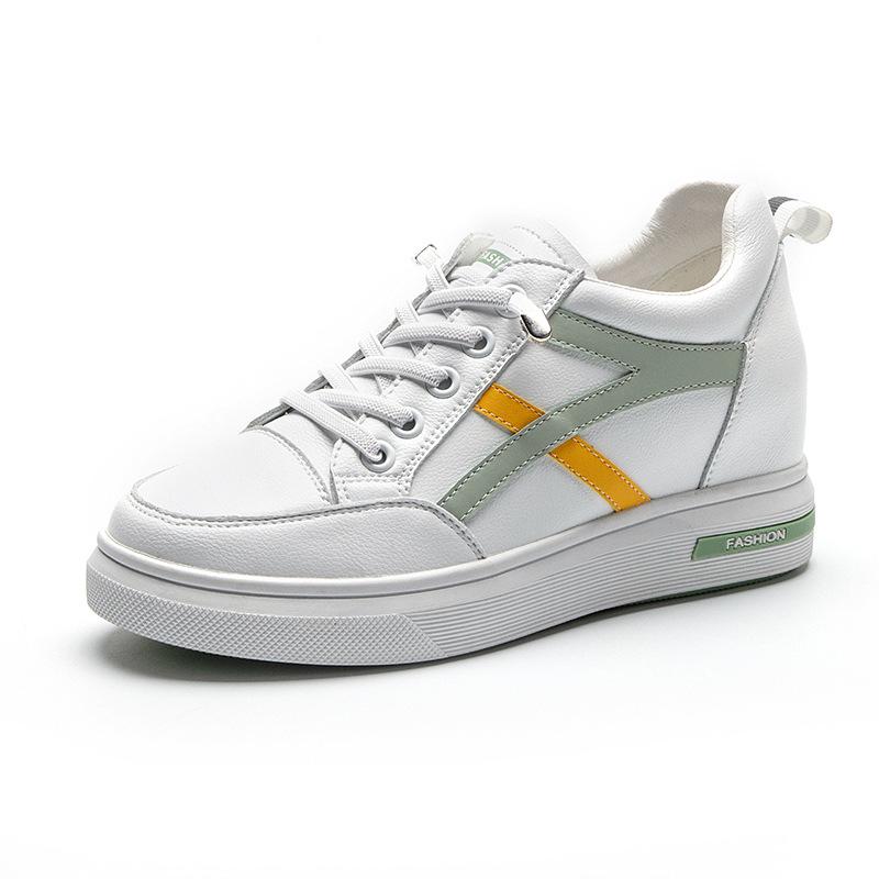2025 Spring New Leather Little White Shoes Women's, Korean Version of the Inner Height Increase Strap Casual Color Matching Female Student Shoes