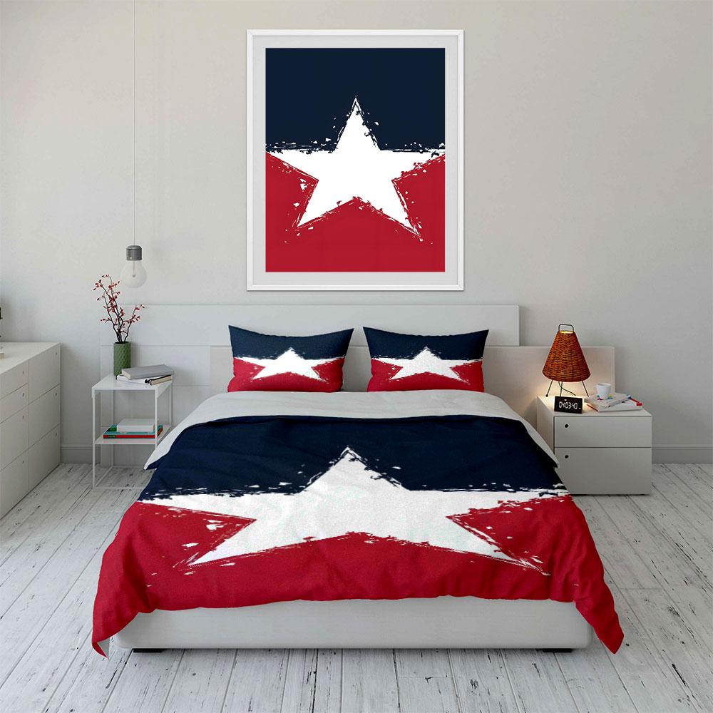 White star, red background. Bedding sets Duvet cover sets Duvet covers Pillowcases(1*Duvet Cover 2*Pillowcases without duvet insert)