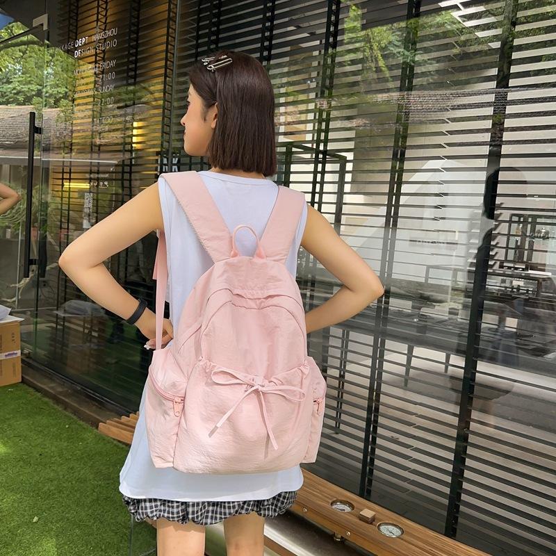 Solid Color Simple Girls Backpack Casual Large Capacity Lightweight Nylon Backpack Commuting High School College School School Bag
