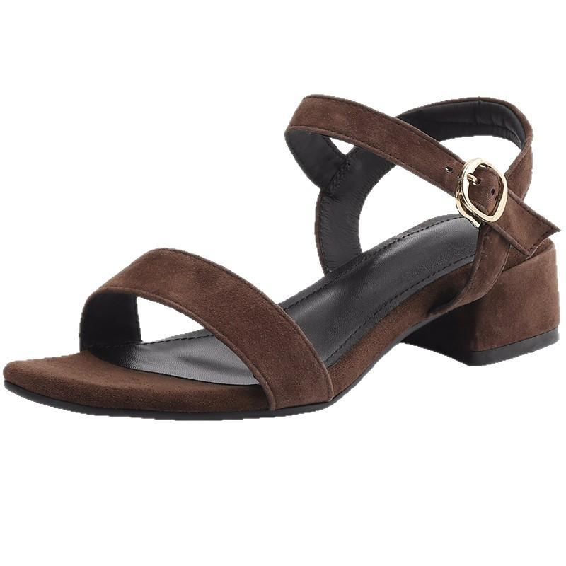 Beautiful One-word Thick Heel Open-toed Sandals Summer New Thick Heel Versatile Shoes Women's Shoes