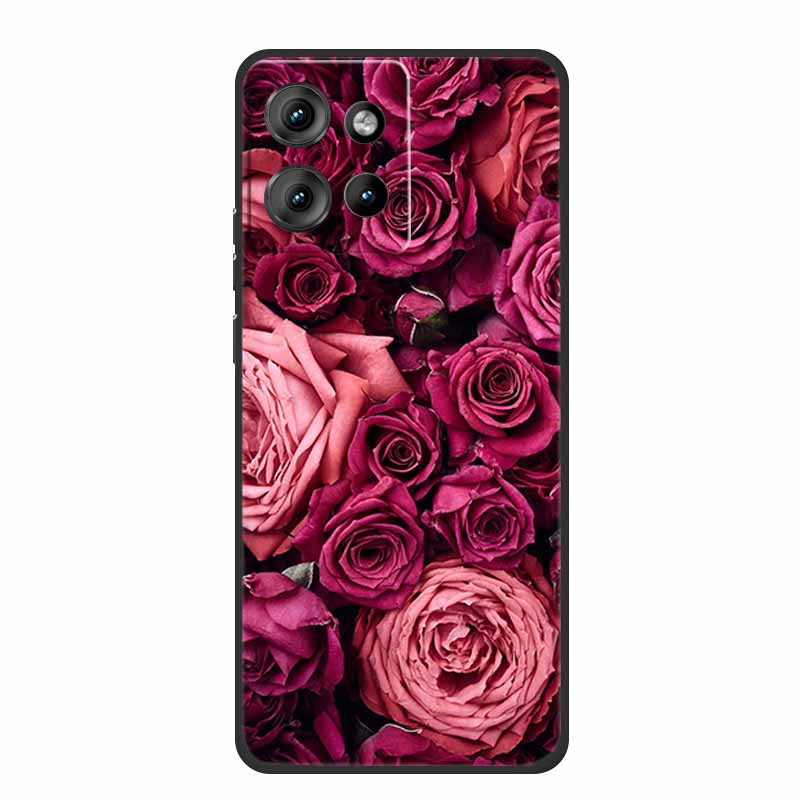 For Motorola Moto G 2025 Case Fashion Flower Black Silicone Soft TPU Back Cover Case For Motorola G75 S50 Edge 50 Neo Phone Case
