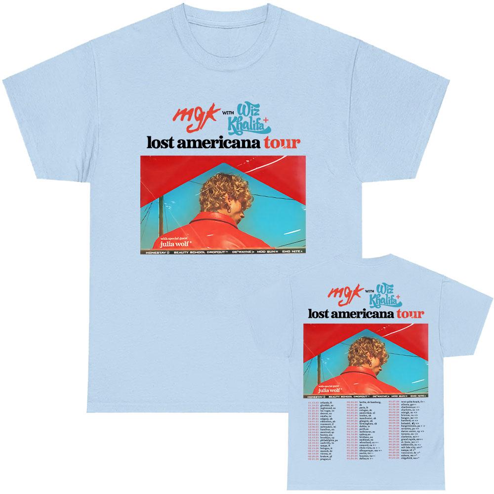 MGK Lost Americana Tour T-Shirt Machine Gun Kelly Sänger Grafik T-Shirt Baumwolle Kurzarm Lässig Herren/Damen T-Shirt Streetwear