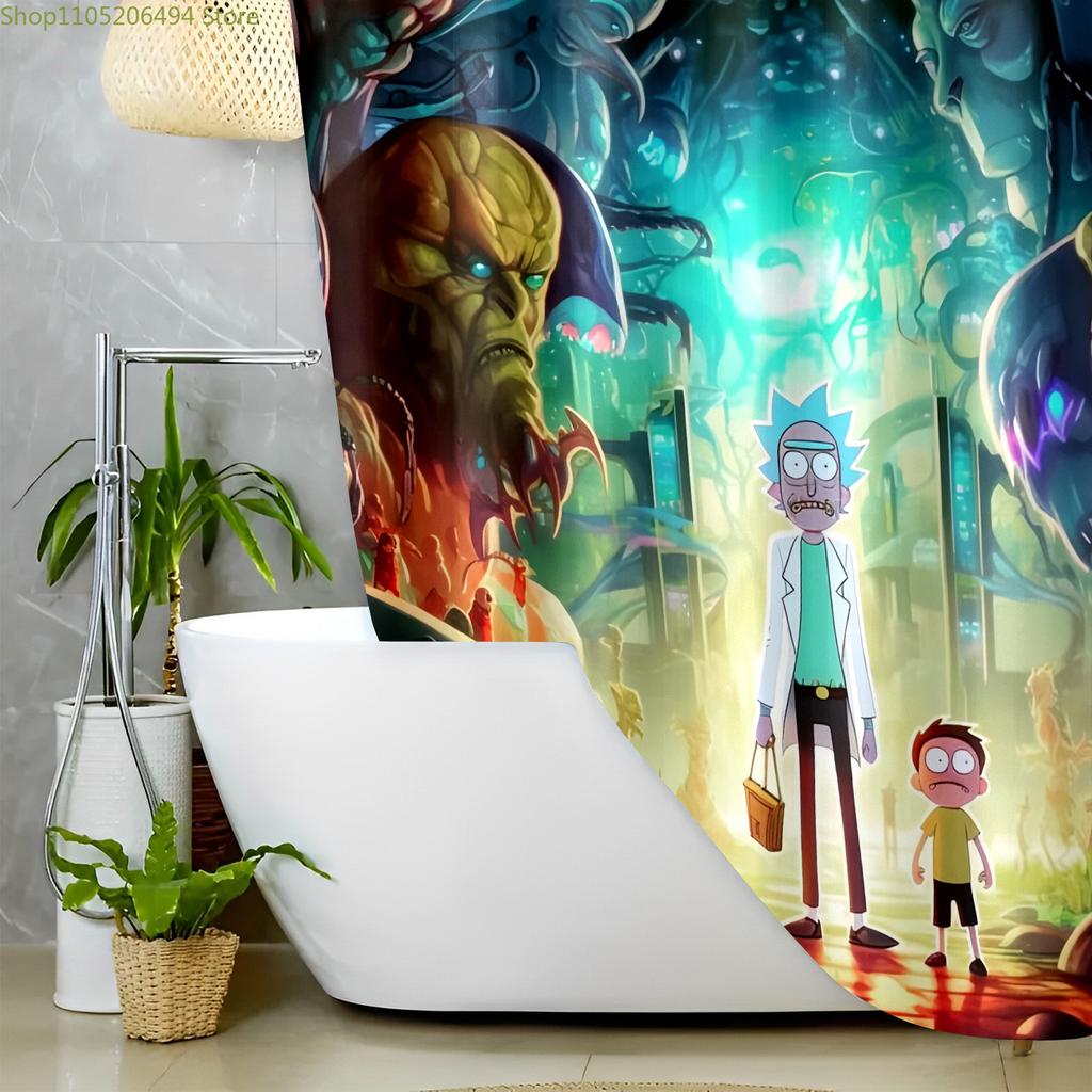 Warner Bros. Inspired Sci-Fi Adventure Shower Curtain, Alien Planet Graphic Print Bathroom Decor, Unique Valentine's Day Gift