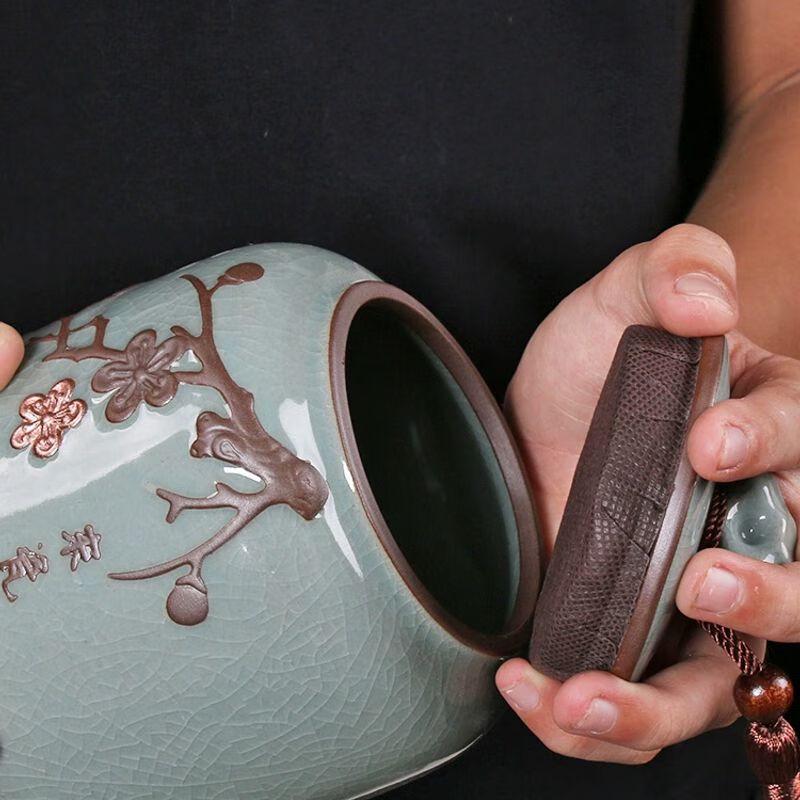 Jiakangming Retro Ge Kiln Ceramic Tea Caddy