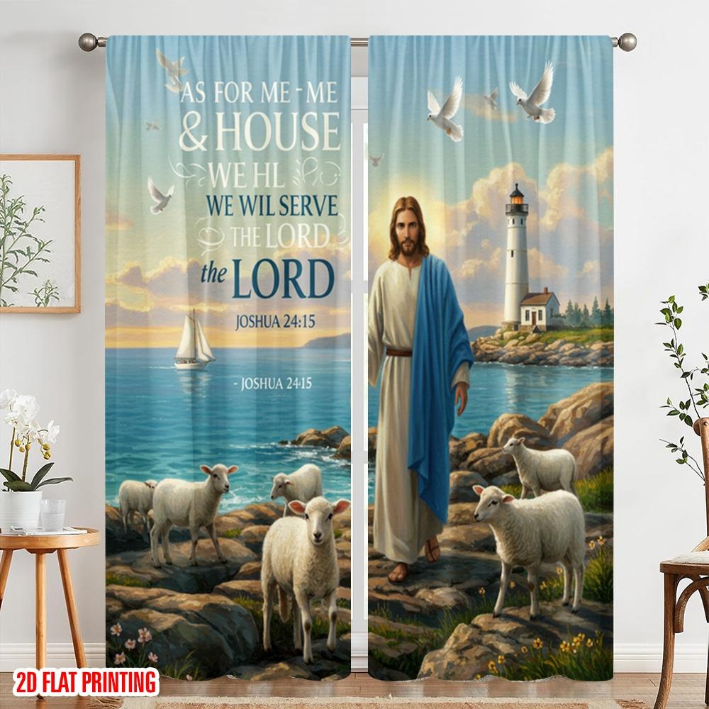 2pcs 2D flat printing Party Curtain Jesus Sheep Lord Joshua Polyester Without Electricity Festive Holiday Perfect for Home Wall
