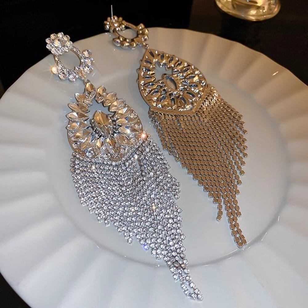 1 Pair Fashion Long Tassel Dangle Earrings Bling Bling Exaggerated Earrings Banquet