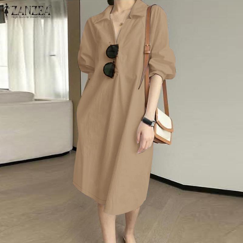 ZANZEA Lässiges Hemdkleid mit Umlegekragen und 3/4-Ärmeln für Damen