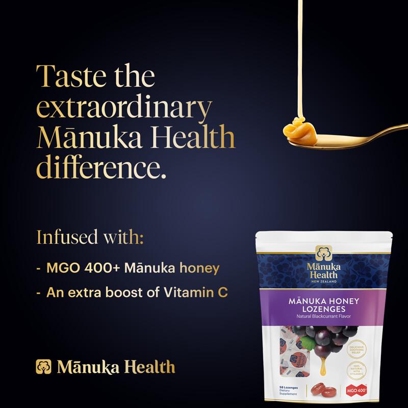 Manuka Honey Lozenges, Natural Blackcurrant, MGO 400+, 58 Lozenges