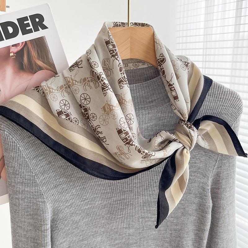 Chessboard Plaid 71CM Cotton and Linen Silk Scarf Small Square Scarf Women's Spring and Autumn Summer Thin Scarf Scarf Linen Headscarf Belt