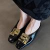 2025 new retro niche metal decorative square head baotou half slippers women's gold inner height-increasing slope heel cool slippers