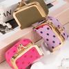 1Pcs Portable Polka Dot Kiss Lock Coin Purse Pu Leather Square Multifunctional Bag For Small Items Jewelry Earrings Storage Box