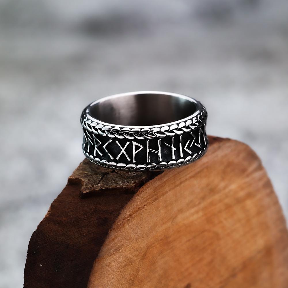 Vintage Norse Rune Titanium Steel Men's Ring Ethnic Style Jewelry