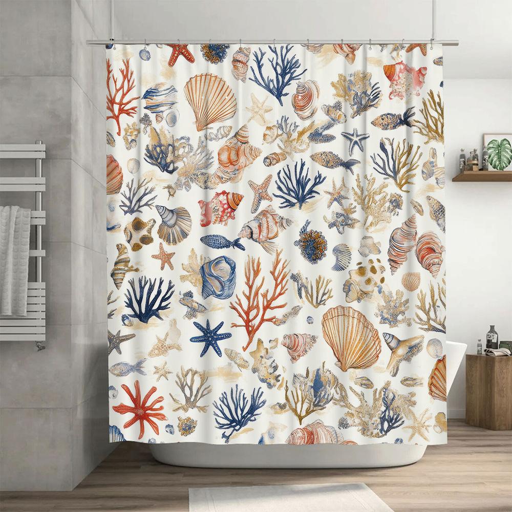 Sea Life Patterned Shower Curtain Navy Blue Coral Red Fish Shellfish Bath Decor Set 72 X 84 Inches AliExpres